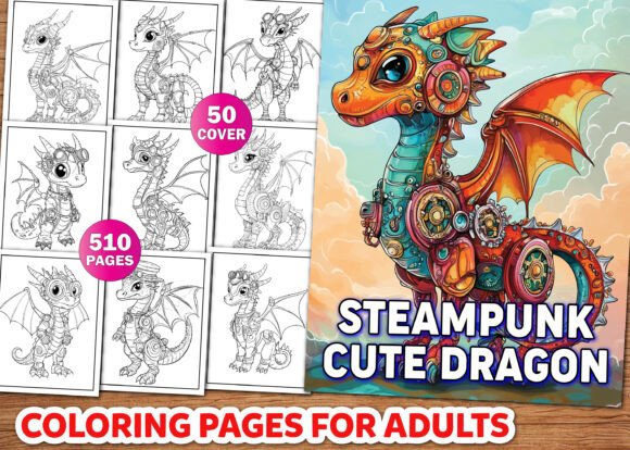 510 Steampunk Cute Dragon Coloring Pages