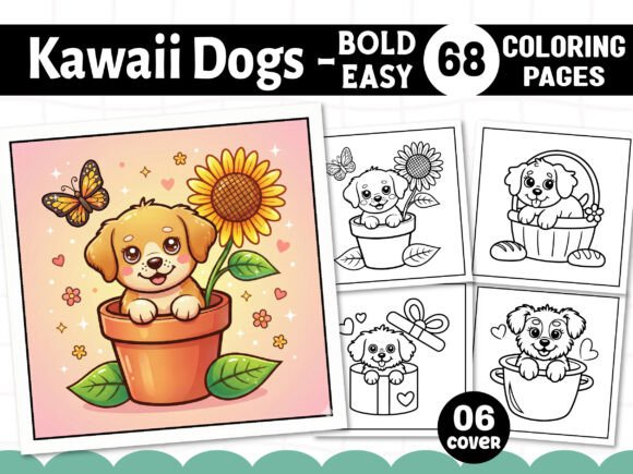 Bold and Easy Kawaii Dogs Coloring Book