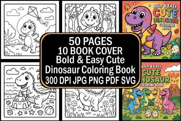 Bold Easy Cute Dinosaur Coloring Book